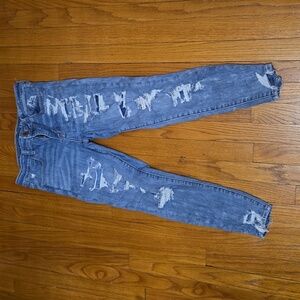 American Eagle Jeans Women’s Sz 8 REG Blue Distressed Dream Jean Raw Hem Jegging